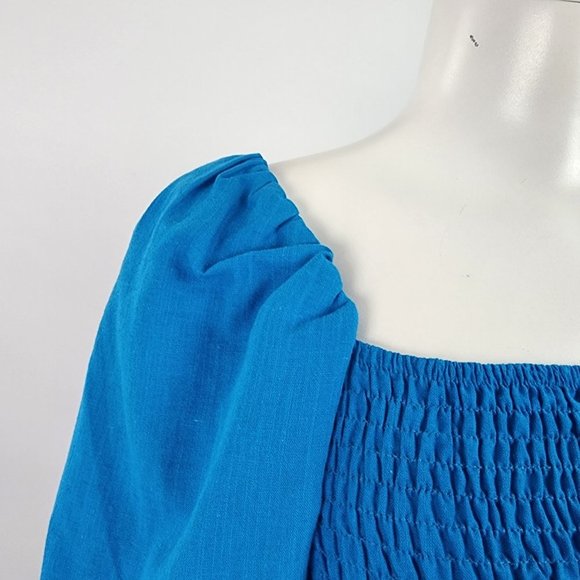 Zara Blue Puff Sleeve Ruched Crop Top - S/M - Picture 3 of 11